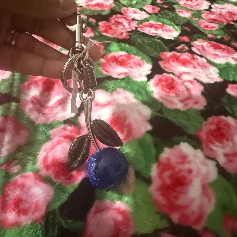 Coach Blue Floral Keychain with Black Accents